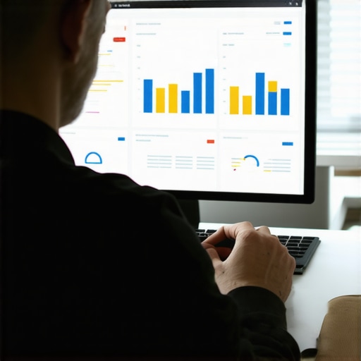 Business owner reviewing analytics data for local SEO optimization.