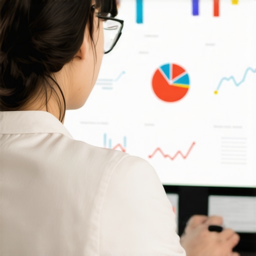 Business owner reviewing local SEO analytics on a computer with charts and graphs.