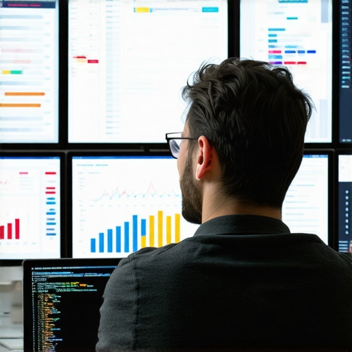 Expert Analyzing Local SEO Data for CTR Strategies Digital marketer studying local SEO analytics on multiple screens.