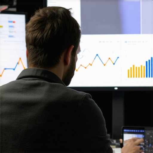 Advanced Local SEO Analytics in Action Business analyst reviewing local SEO metrics with digital dashboards.