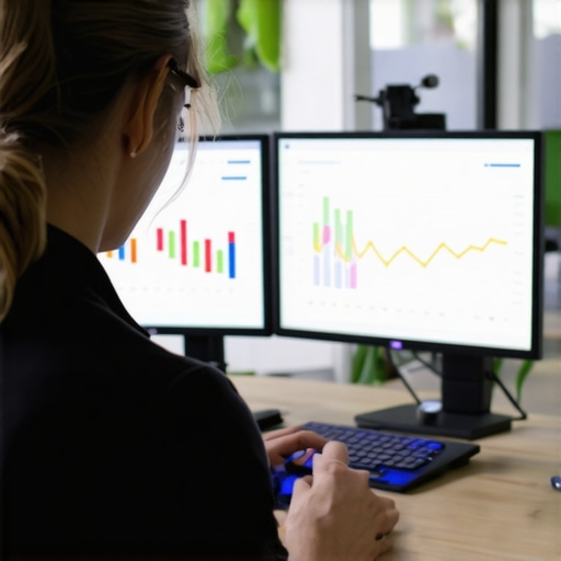 Analyst monitoring local SEO metrics and CTR data on multiple screens