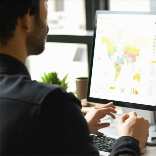 Business owner analyzing local SEO and engagement metrics on digital dashboard