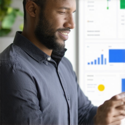 Business owner analyzing local SEO data to improve Google My Business ranking