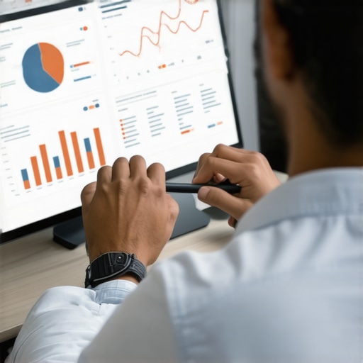 A professional digital marketer reviewing local search and CTR data on a touch screen interface.