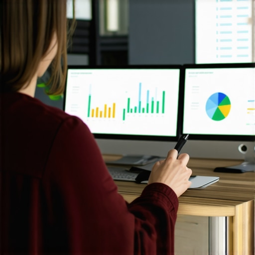 A person studying CTR analytics charts on computer screens, symbolizing data-driven SEO tactics.