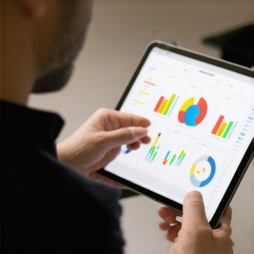 Business owner reviewing digital engagement data on a tablet for local SEO optimization.