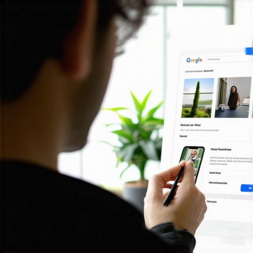 Business owner enhancing Google My Business profile with images and CTA