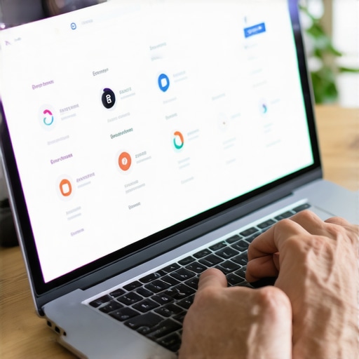 Business owner managing Google My Business profile on a laptop with analytic graphs