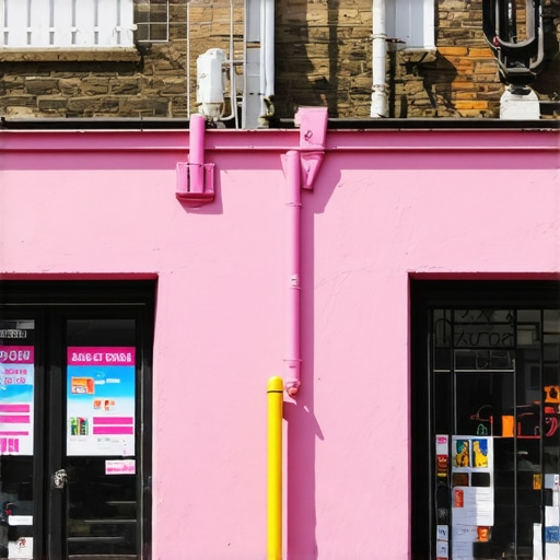 A bustling storefront with colorful signage, customers entering during daytime.
