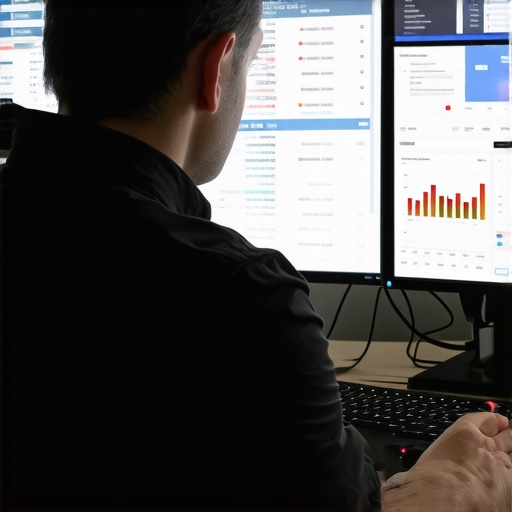 Advanced Local SEO Analytics in Action SEO analyst analyzing local search ranking data with charts and dashboards