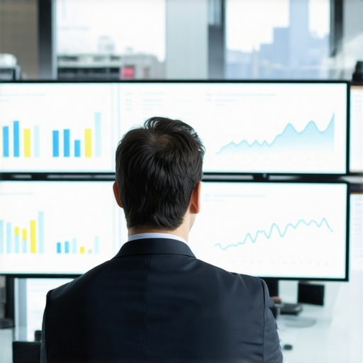 Business person analyzing local SEO data on digital screens with charts and graphs.