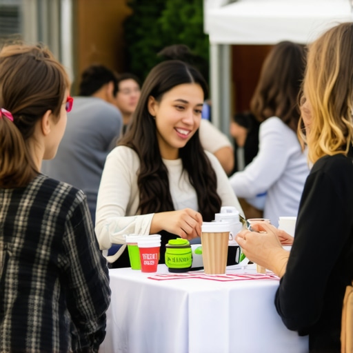 Business owner participating in local community event to enhance offline signals impacting GMB ranking.
