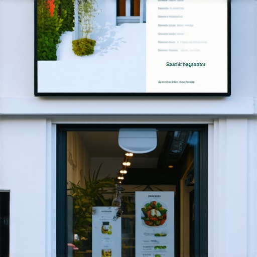 Local business storefront with engaged customers and digital signage