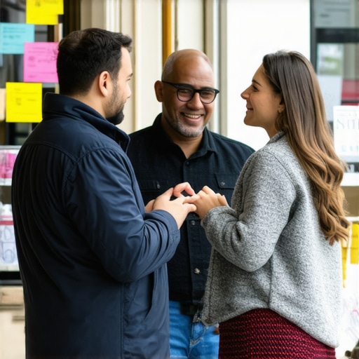 Business owner engaging with customers at a local shop