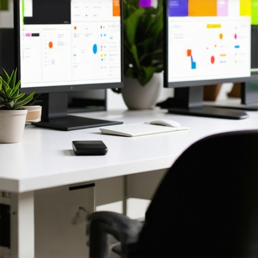 Person analyzing local SEO data on multiple screens in an office setting.