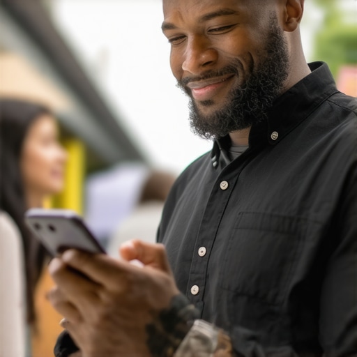 Business owner responding to customer reviews on mobile device