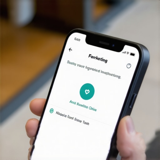 Smartphone showing localized marketing notifications near a commercial store.