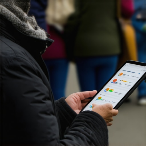 Business owner reviewing real-time foot traffic analytics during a local festival.