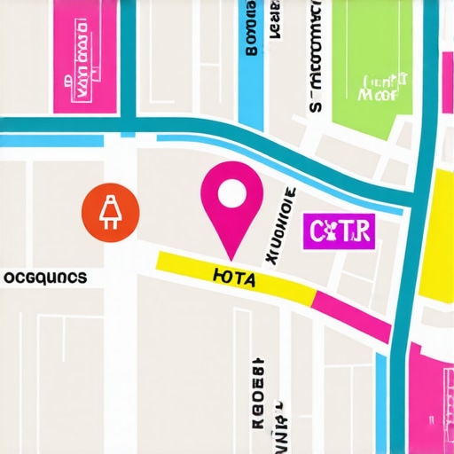 Detailed map illustrating high CTR areas in a local neighborhood with icons and highlighted zones.