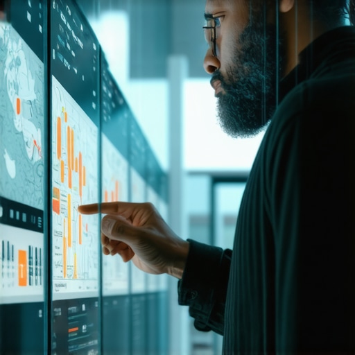 Advanced Behavioral Signal Analysis for GMB Business owner reviewing digital signals and maps on a high-tech screen