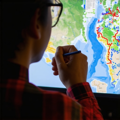 A technician studying digital map data with focus on micro-movement signals