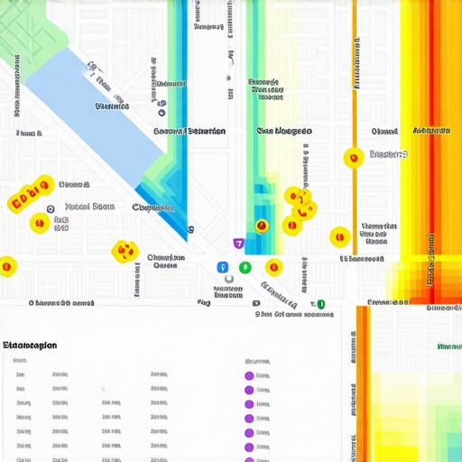 Geospatial Engagement Analytics Visualization Map of local foot traffic and geolocation data overlays leading to enhanced GMB visibility.
