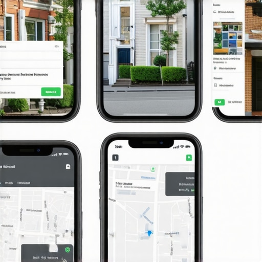 Diagram showing neighborhood-specific local search metrics and user interactions on mobile devices