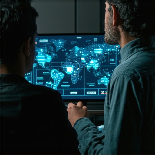 Business owner reviewing IoT and behavioral analytics dashboard for local SEO insights.