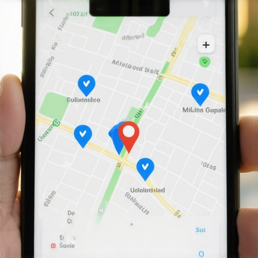 Smartphone screen showing local map with check-ins and proximity signals.