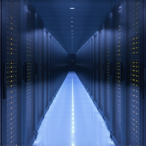 State-of-the-Art Data Center for Signal Processing Futuristic server room with illuminated hardware architectures for fast data flow