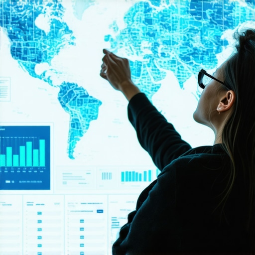 Analyst studying digital maps and data charts for local SEO optimization.